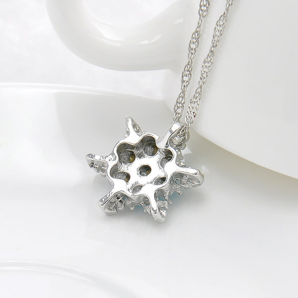 Charm Vintage lady Blue Crystal Snowflake Zircon Flower Silver Necklaces & Pendants for Women