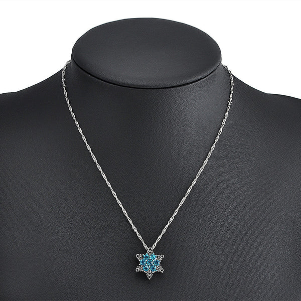 Charm Vintage lady Blue Crystal Snowflake Zircon Flower Silver Necklaces & Pendants for Women