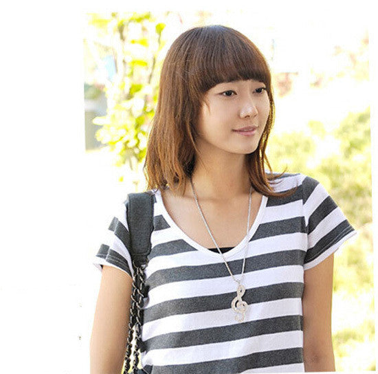 Women Chic Rhinestone Rhythm Pendants Music Note Long Chain Sweater Necklace