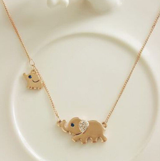Cute Elephant Family Stroll Design Fashion Women Charming Crystal Chain Necklace Chocker