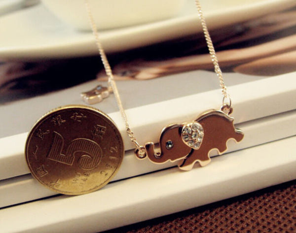 Cute Elephant Family Stroll Design Fashion Women Charming Crystal Chain Necklace Chocker