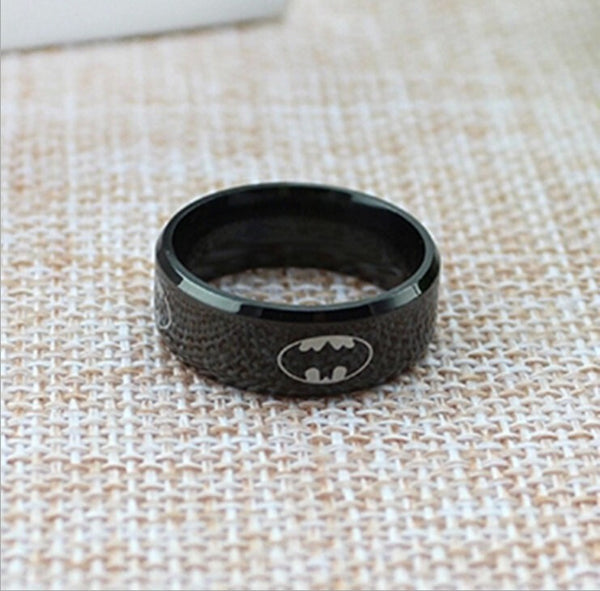 2017  Boys Men Black Batman Symbol Titanium Stainless Steel Rings For Men Women Party