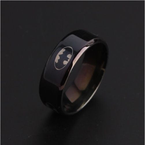 2017  Boys Men Black Batman Symbol Titanium Stainless Steel Rings For Men Women Party