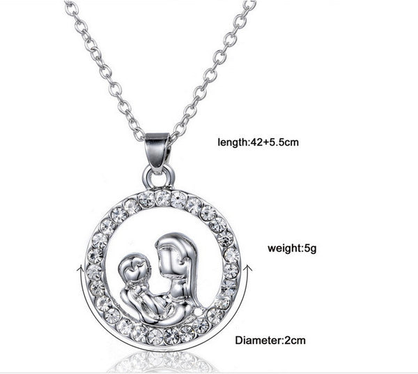 Trendy Mom and Baby Fully-Crystal Circle Pendant Necklace Mother's Day Gift for mother