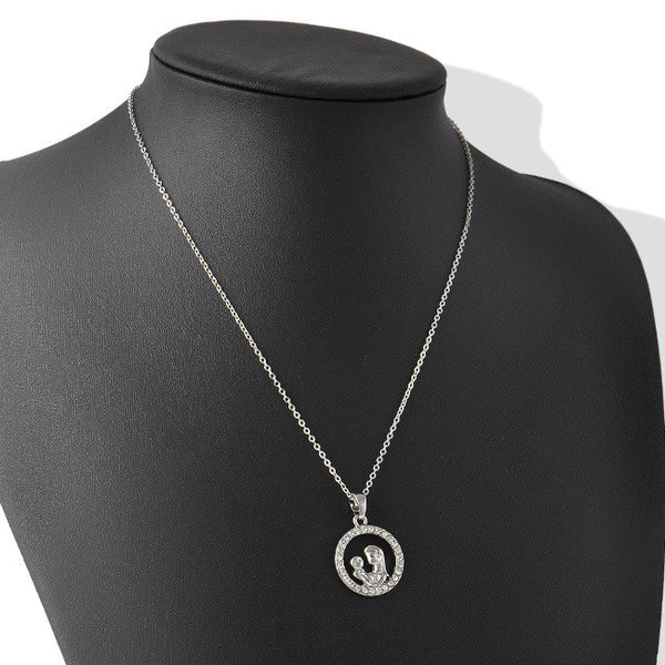 Trendy Mom and Baby Fully-Crystal Circle Pendant Necklace Mother's Day Gift for mother