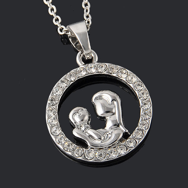 Trendy Mom and Baby Fully-Crystal Circle Pendant Necklace Mother's Day Gift for mother