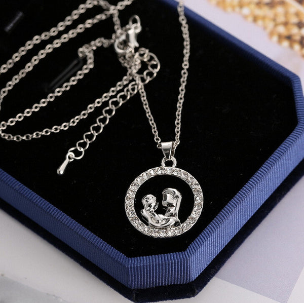 Trendy Mom and Baby Fully-Crystal Circle Pendant Necklace Mother's Day Gift for mother