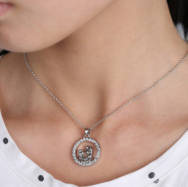Trendy Mom and Baby Fully-Crystal Circle Pendant Necklace Mother's Day Gift for mother