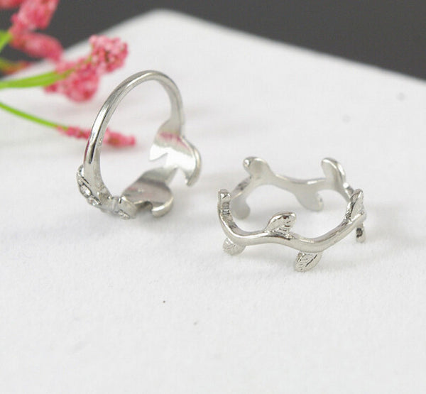 2017 New Cute Sweet Style Crystal Rhinestone 3pcs\set Leaf  Crown Cross Midi Knuckle Finger Joint Rings women