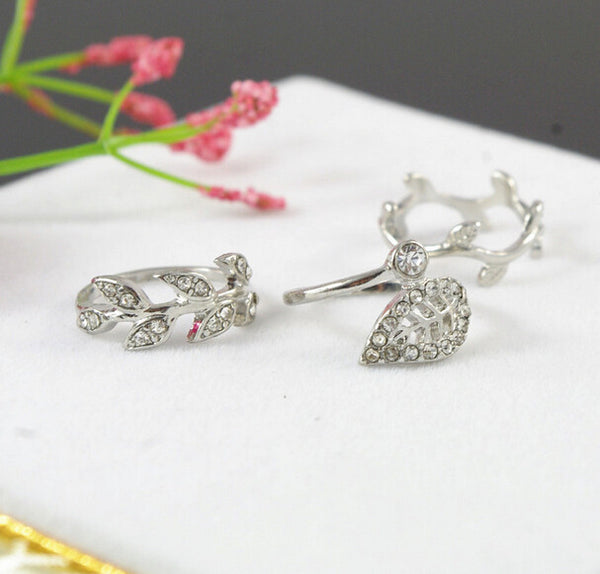 2017 New Cute Sweet Style Crystal Rhinestone 3pcs\set Leaf  Crown Cross Midi Knuckle Finger Joint Rings women