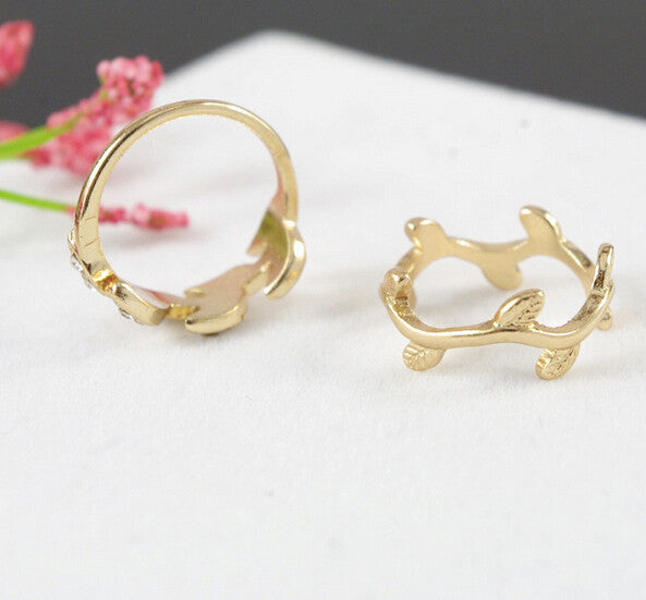 2017 New Cute Sweet Style Crystal Rhinestone 3pcs\set Leaf  Crown Cross Midi Knuckle Finger Joint Rings women