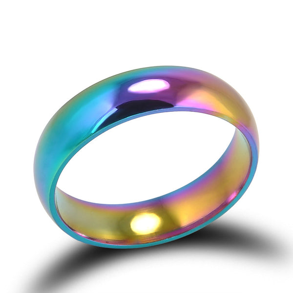 Men Women Rainbow Colorful Ring Titanium Steel Wedding Band Ring