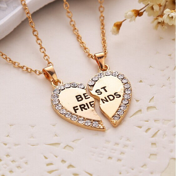 Charming Splice Heart Pendant Best Friend Letter Necklace Women