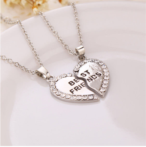 Charming Splice Heart Pendant Best Friend Letter Necklace Women