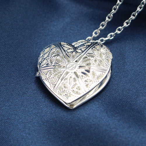 Photo Inside Fashion Women Hollow Sliver Heart  Pendant Long Chain Necklace Sweater