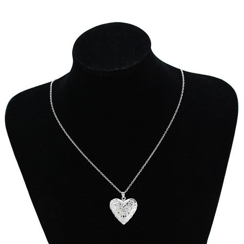 Photo Inside Fashion Women Hollow Sliver Heart  Pendant Long Chain Necklace Sweater