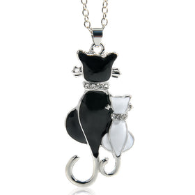 Cute Double Kitty Design pendant necklace Fashion Women Charming Alloy Chain