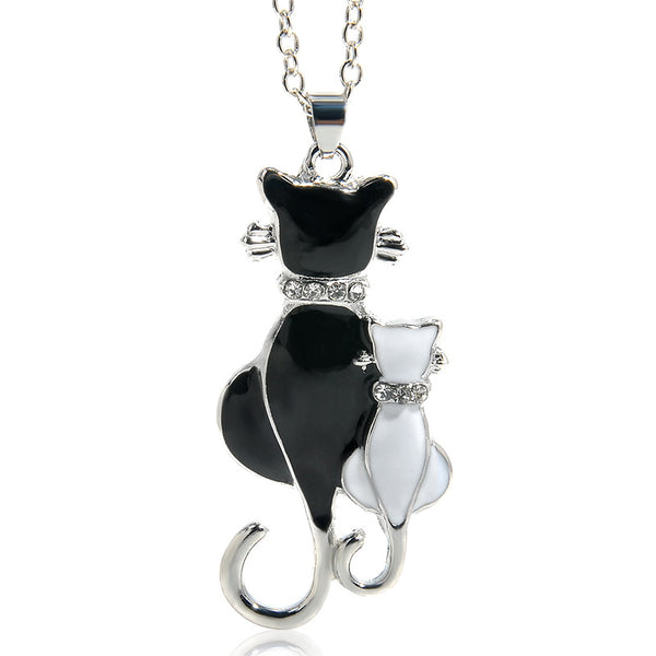 Cute Double Kitty Design pendant necklace Fashion Women Charming Alloy Chain