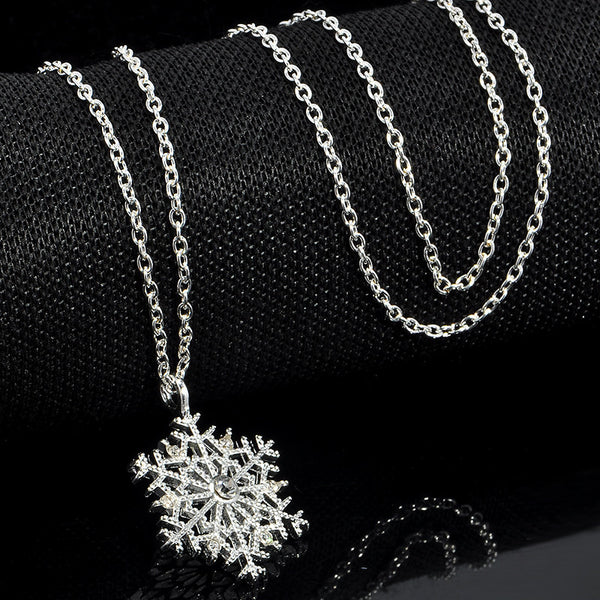 Fashion Charms lady Crystal Snowflake Zircon Flower Silver Plated Necklaces & Pendants for Women