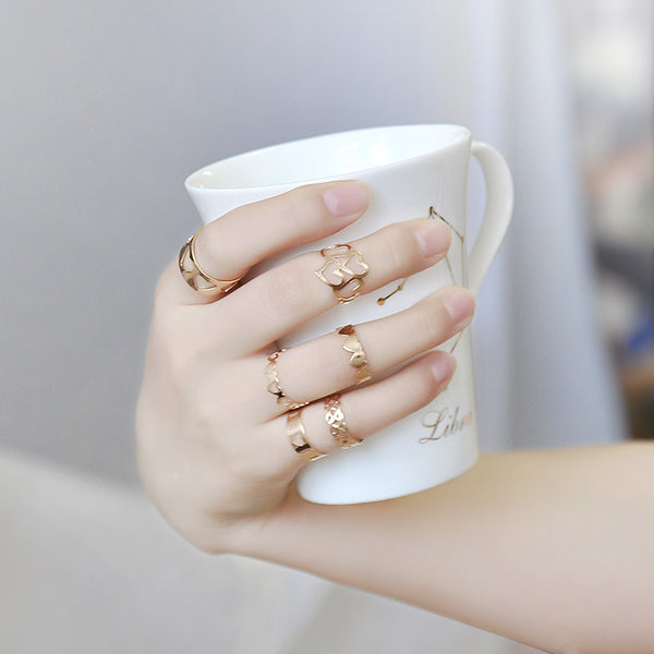 Fashion 6pcs/Set  Sweet Hearts Rings Stackable Midi Ring Set Of Rings for Women Party