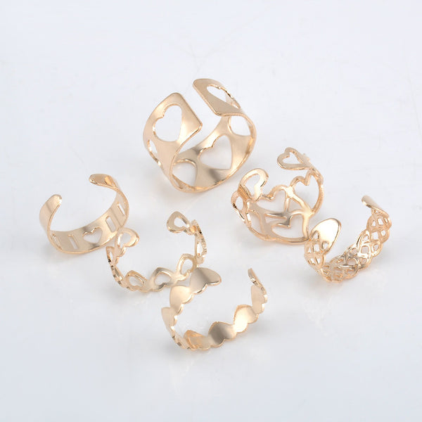Fashion 6pcs/Set  Sweet Hearts Rings Stackable Midi Ring Set Of Rings for Women Party