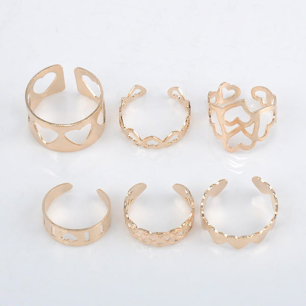 Fashion 6pcs/Set  Sweet Hearts Rings Stackable Midi Ring Set Of Rings for Women Party