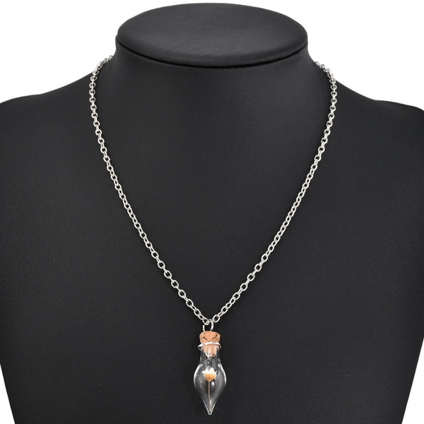 New Fashion Dry Flower Inside Lucky Glass Wishing Bottle Pendant Necklace for Women
