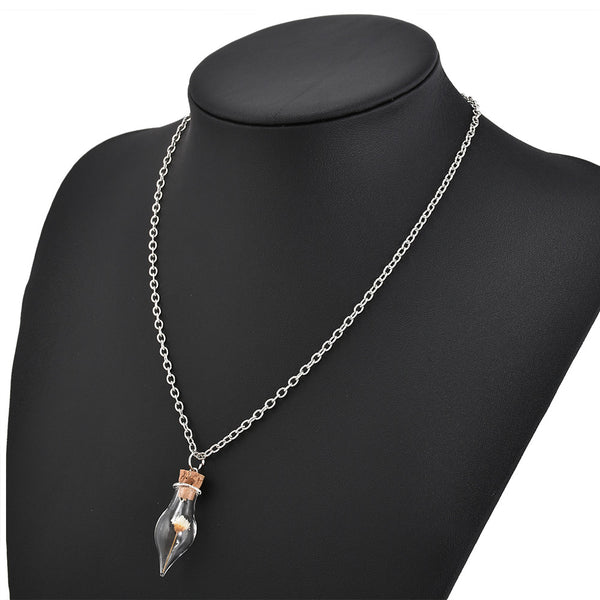 New Fashion Dry Flower Inside Lucky Glass Wishing Bottle Pendant Necklace for Women