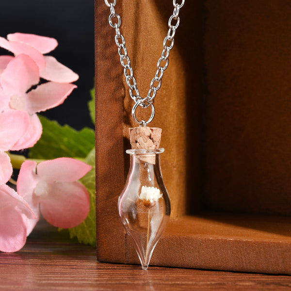 New Fashion Dry Flower Inside Lucky Glass Wishing Bottle Pendant Necklace for Women
