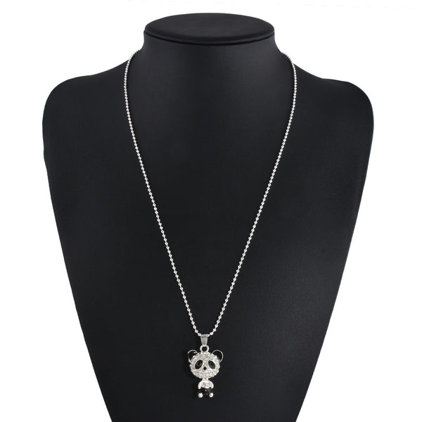Pretty Enamel Rhinestone Panda Pendant Necklace Women Crystal Accessories