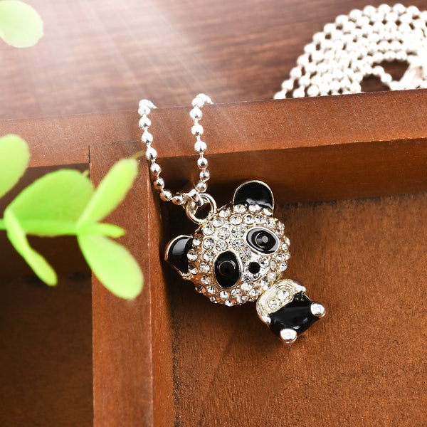 Pretty Enamel Rhinestone Panda Pendant Necklace Women Crystal Accessories