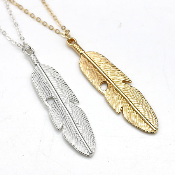 Boho Style Feather Tassels Pendant Necklace Silver and Gold Color Alloy Girl