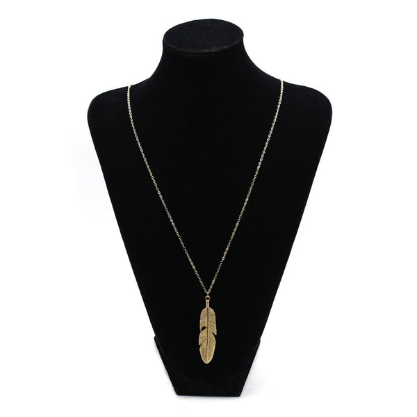 Boho Style Feather Tassels Pendant Necklace Silver and Gold Color Alloy Girl