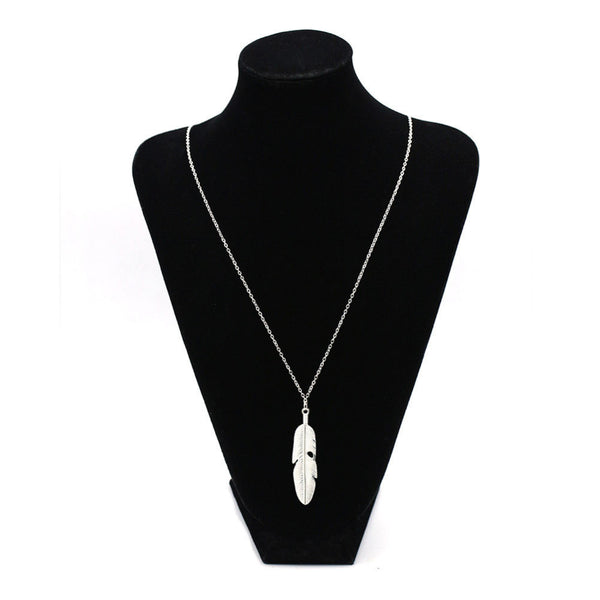 Boho Style Feather Tassels Pendant Necklace Silver and Gold Color Alloy Girl
