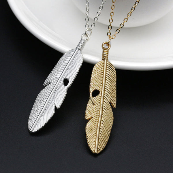 Boho Style Feather Tassels Pendant Necklace Silver and Gold Color Alloy Girl