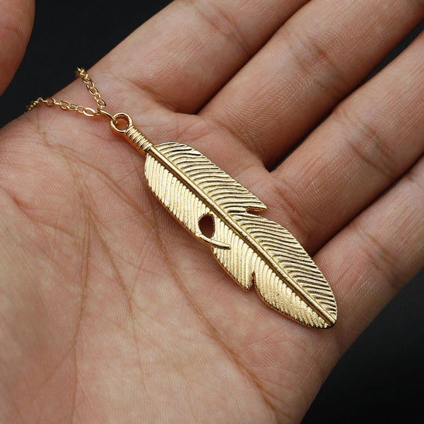 Boho Style Feather Tassels Pendant Necklace Silver and Gold Color Alloy Girl