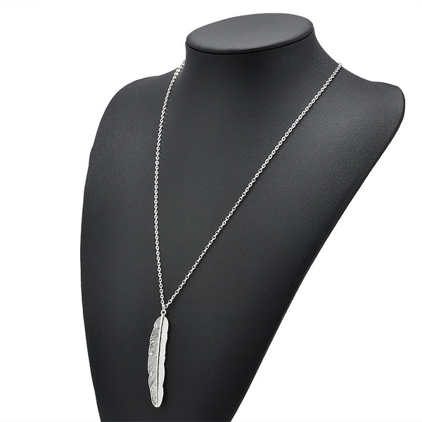 Fashion Feather Pendant Necklace Silver and Gold Color Girl Chain for women