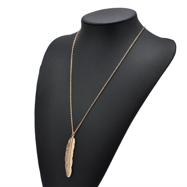 Fashion Feather Pendant Necklace Silver and Gold Color Girl Chain for women