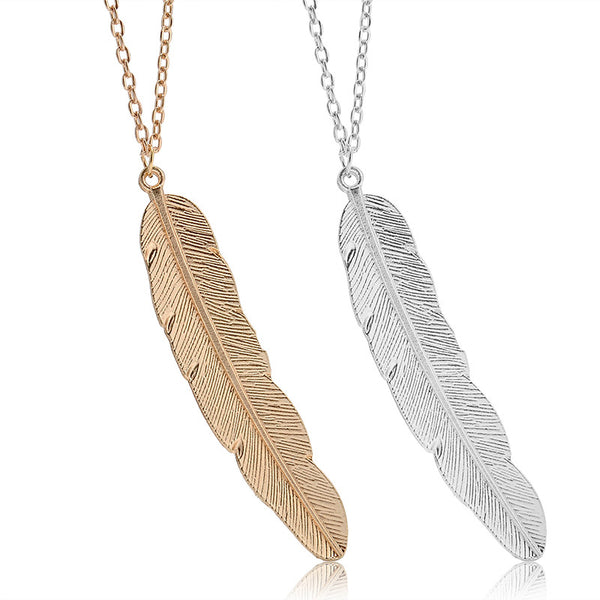 Fashion Feather Pendant Necklace Silver and Gold Color Girl Chain for women