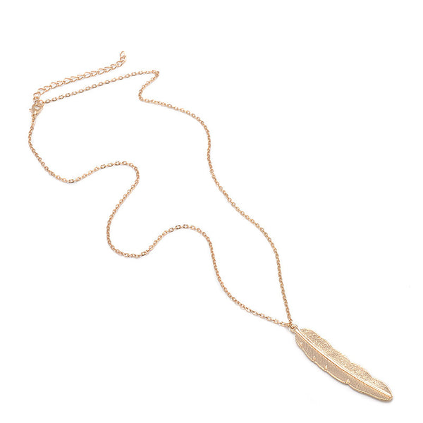 Fashion Feather Pendant Necklace Silver and Gold Color Girl Chain for women