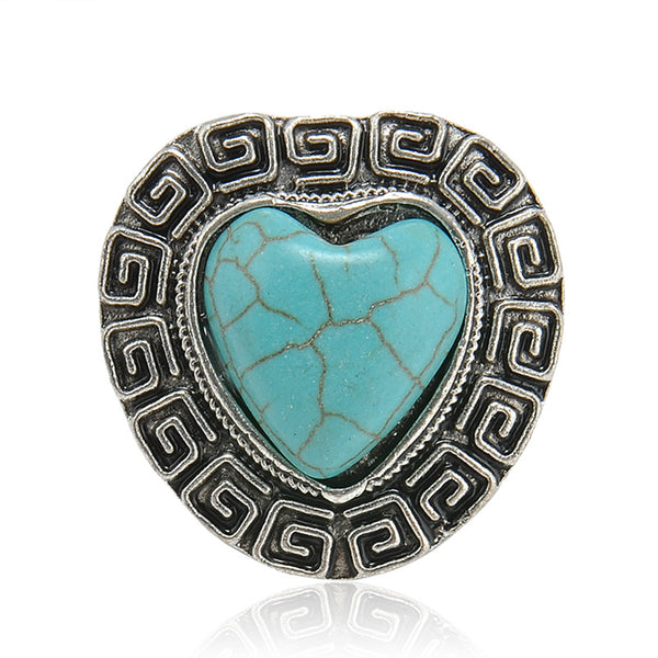 Bohemian Style Vintage Palace Anti Silver Heart blue stone Rings Lucky Rings for Women Party