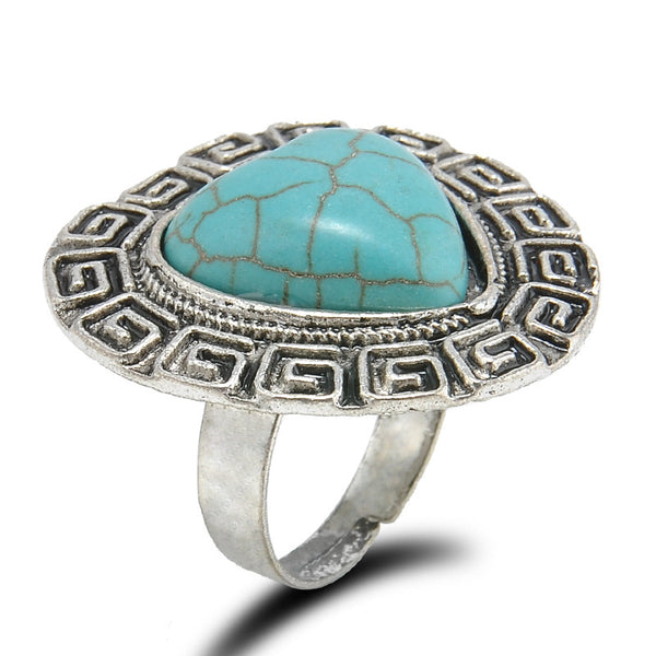 Bohemian Style Vintage Palace Anti Silver Heart blue stone Rings Lucky Rings for Women Party