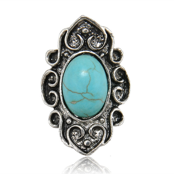 Bohemian Style Vintage Palace Anti Silver Heart blue stone Rings Lucky Rings for Women Party