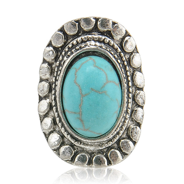 Bohemian Style Vintage Palace Anti Silver Heart blue stone Rings Lucky Rings for Women Party