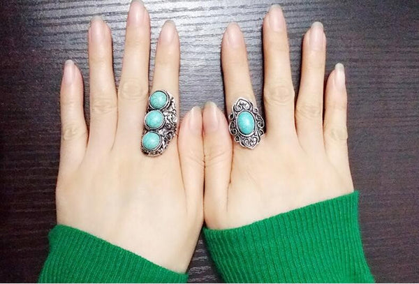 Bohemian Style Vintage Palace Anti Silver Heart blue stone Rings Lucky Rings for Women Party