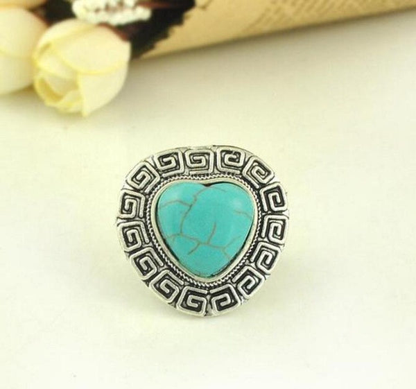 Bohemian Style Vintage Palace Anti Silver Heart blue stone Rings Lucky Rings for Women Party