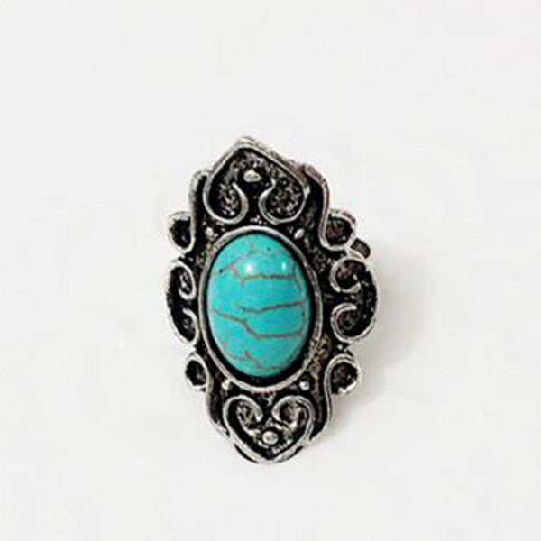 Bohemian Style Vintage Palace Anti Silver Heart blue stone Rings Lucky Rings for Women Party