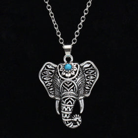 Bohemian Ethnic blue stone Elephant Pendant Necklace Vintage women