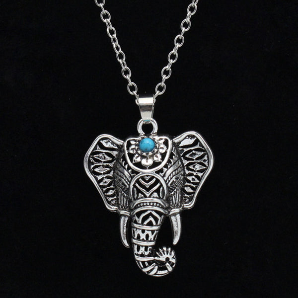 Bohemian Ethnic blue stone Elephant Pendant Necklace Vintage women