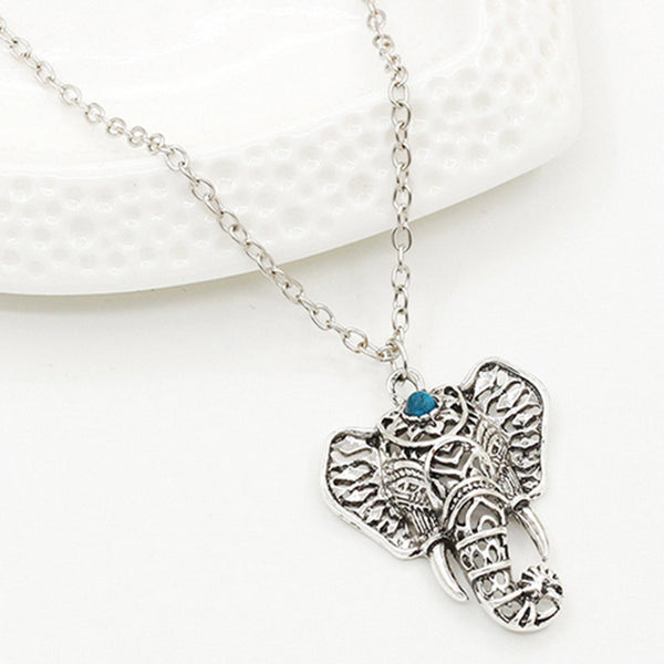 Bohemian Ethnic blue stone Elephant Pendant Necklace Vintage women